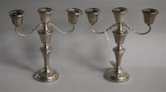 A pair of silver dwarf candelabra, A.L. Davenport Ltd, Birmingham, 1959,